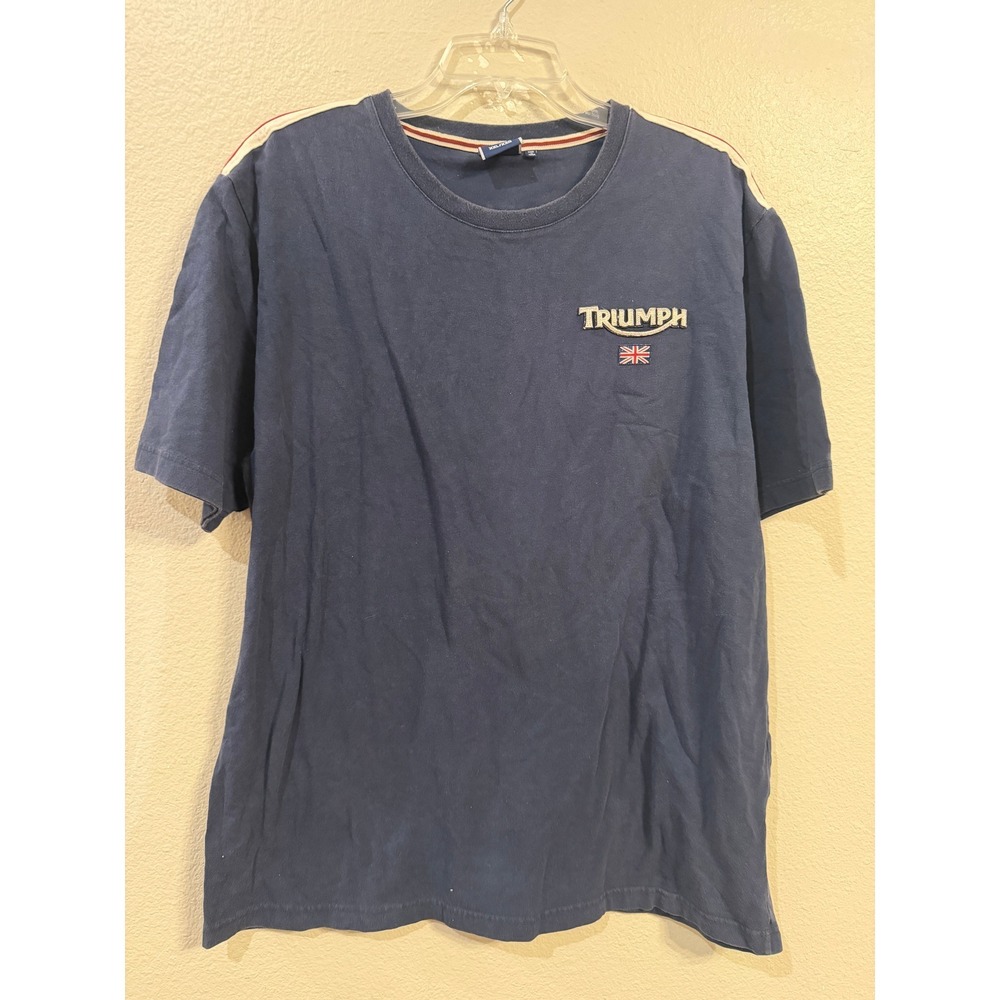 Triumph Motorcycles Mens XXL Navy Blue Embroidered Logo T-Shirt Union Jack Flag